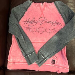 Harley Davidson Women's Pink and Grey Hoodie